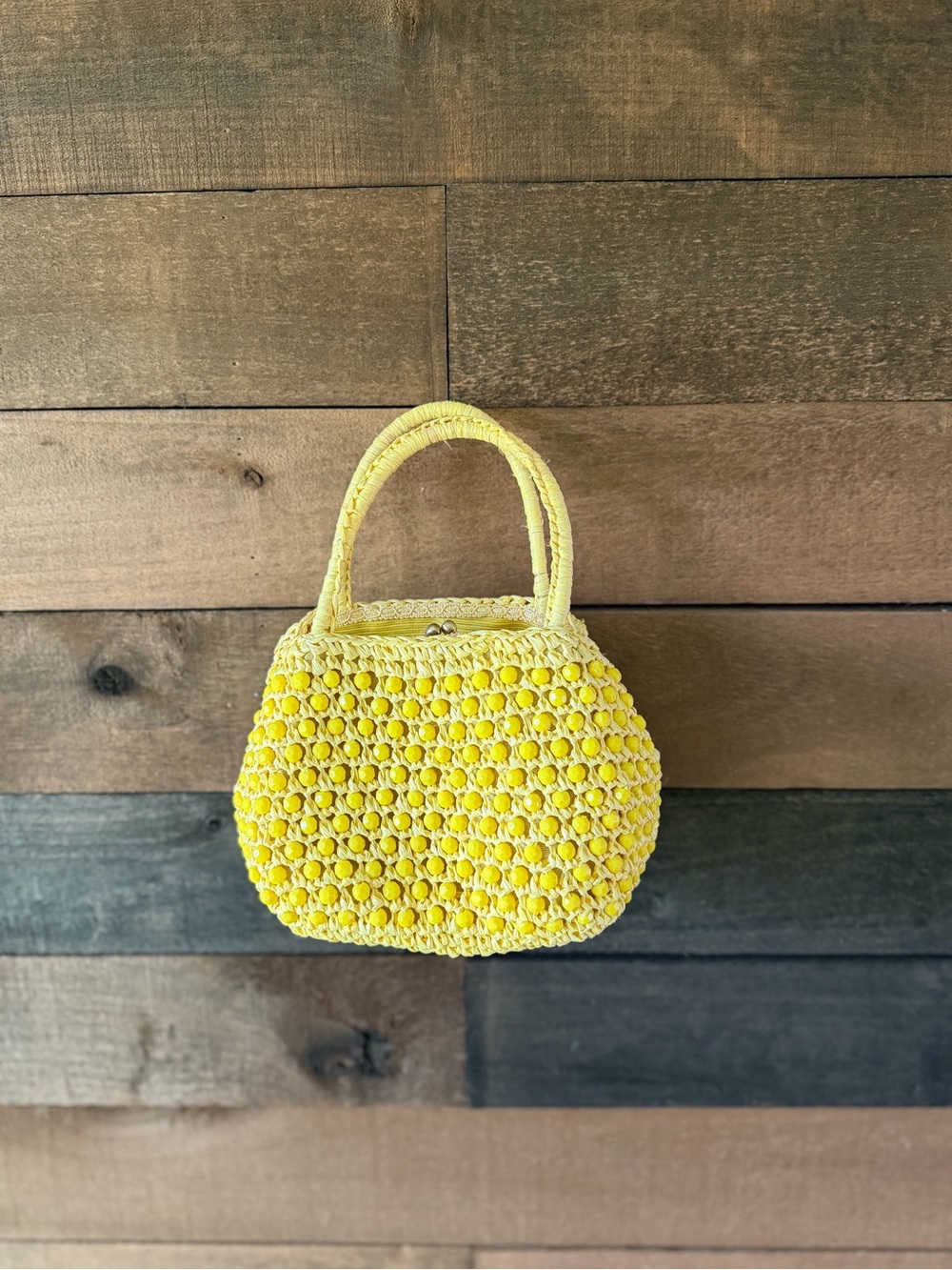Vintage Yellow Beaded Raffia Handbag Made In Italy Barbra Lee Purse - Picture 3 of 11